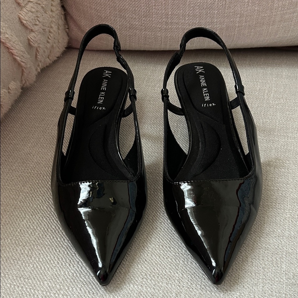 Anne Klein Glossy Black Slingback Heels